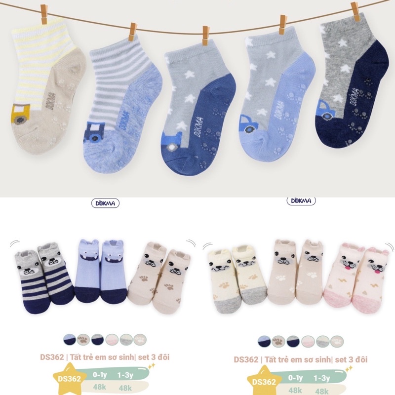 Set 3 đôi tất trẻ em Dokma thu đông cho bé (0-3T)