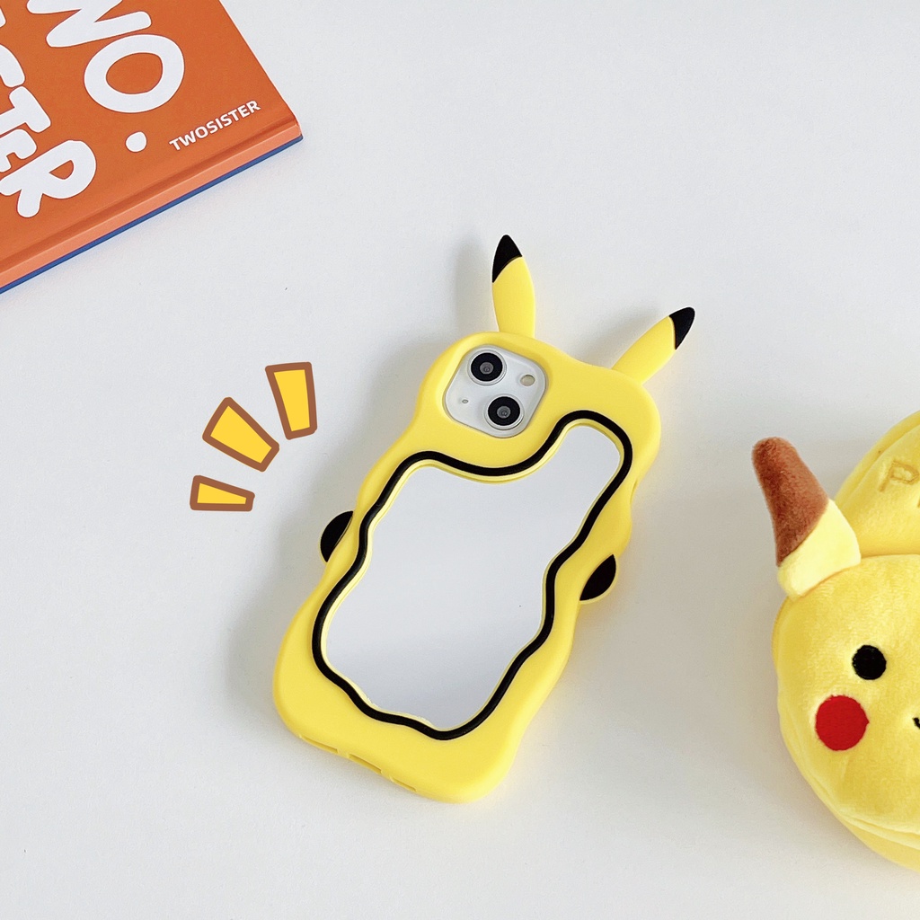 Ốp Điện Thoại Mềm In Hình Pikachu Hoạt Hình Có Gương Chống Rơi Vỡ Cho Iphone 14 14 Max 11 12 13 Pro Max