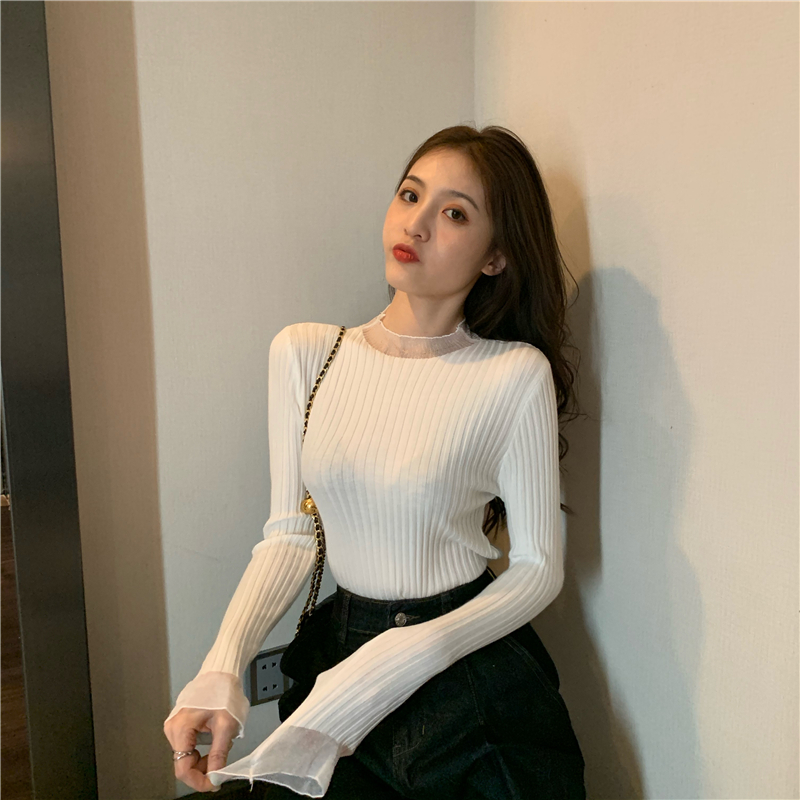 Áo tay dài Xiaozhainv phối ren 6 màu thời trang quyến rũ cho nữ