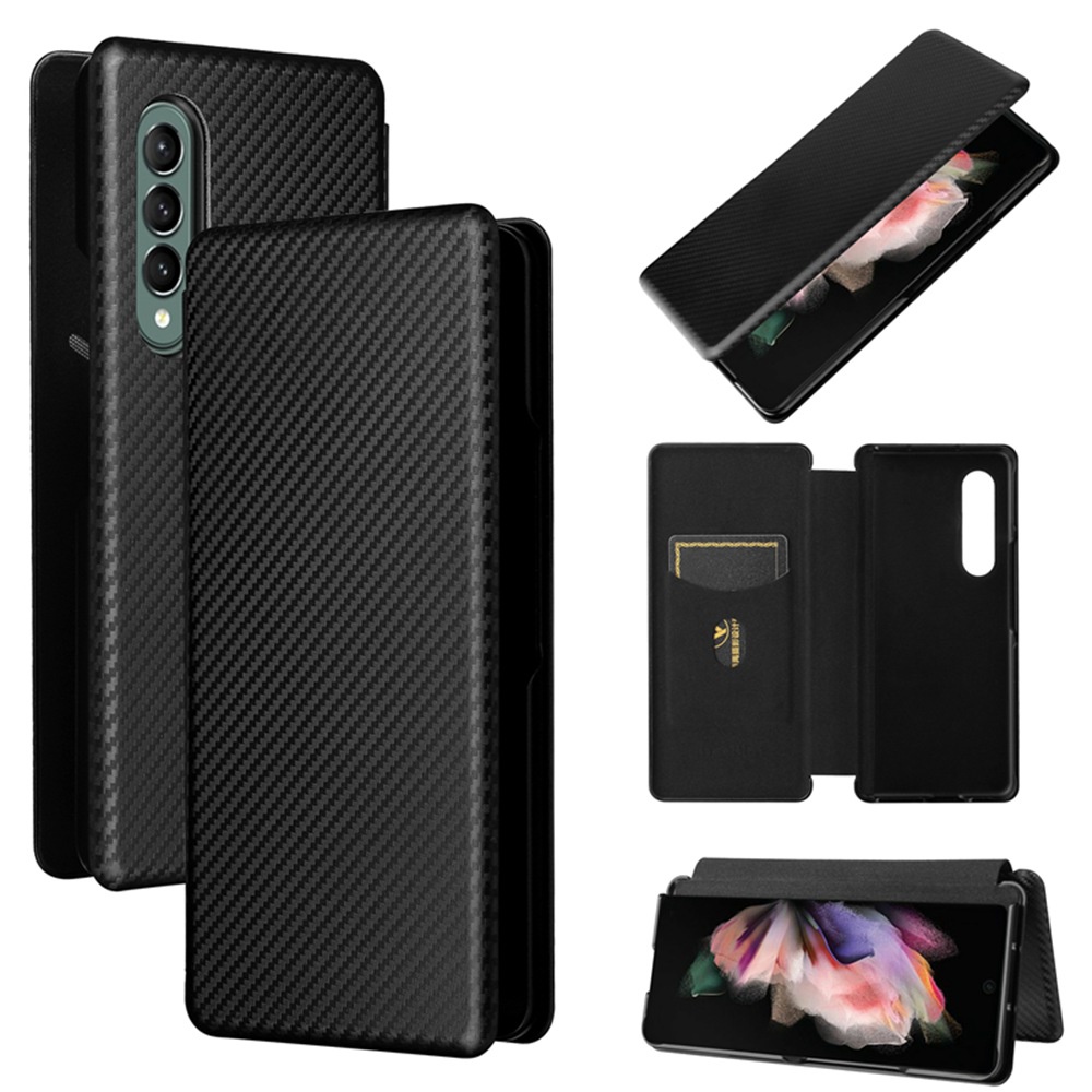 Bao Da Điện Thoại PU Sợi Carbon Nắp Lật Từ Tính Sang Trọng Cho Samsung Galaxy Z Fold3 5g Galaxy Z Fold 3 5g Đứng