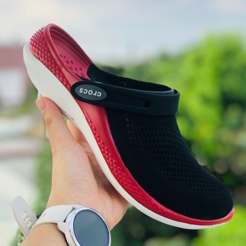 Dép Cross Literide 360  FREESHIP + Hàng loại 1 + Hộp  giày sục sandal Crocs quai ngang bít đầu nam nữ, Đen lót đỏ