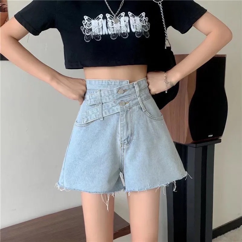 Quần Short Denim Cạp Cao Gợi Cảm Plus Size Cho Nữ
