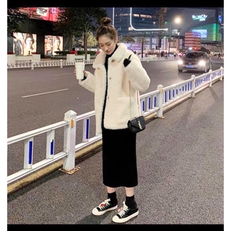 Set Jacket Bông Váy Bozip L.Y Store Nữ  🌸 Bộ áo khoác bông trắng kèm đầm body đen tiểu thư🌸