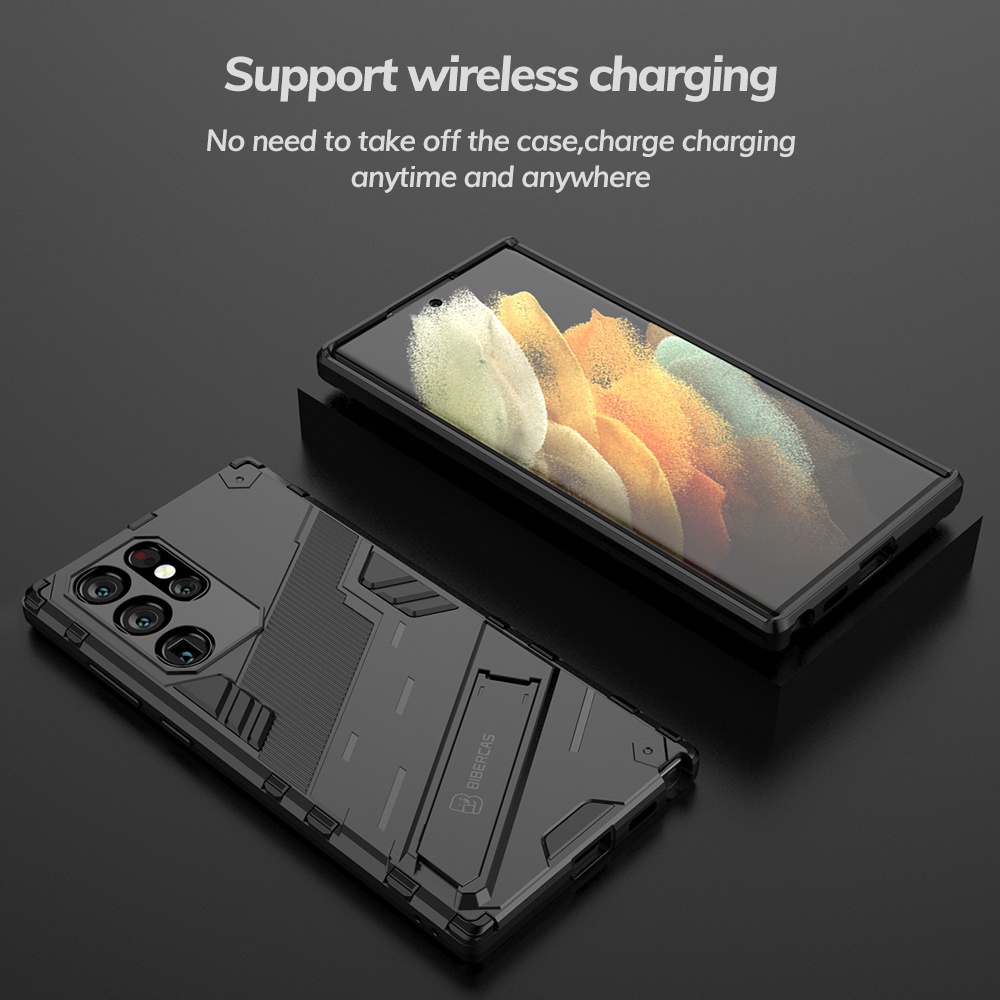 Casing For Samsung Galaxy S22 Ultra Plus S22+ S22 Ultra 5G S21 FE 5G Phone Case Hard Fashion Armor Shockproof Casing Bracket Stand Holder Back Cover