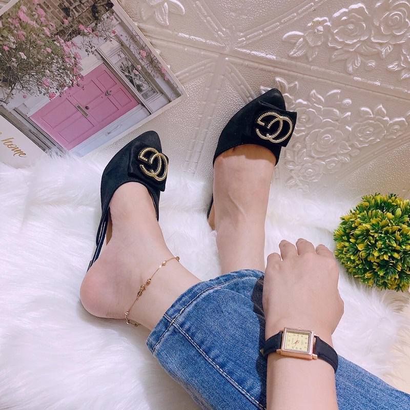 Dép sục mũi nhọn da lộn tag GC gót 2 phân cực đẹp hot rần rần
