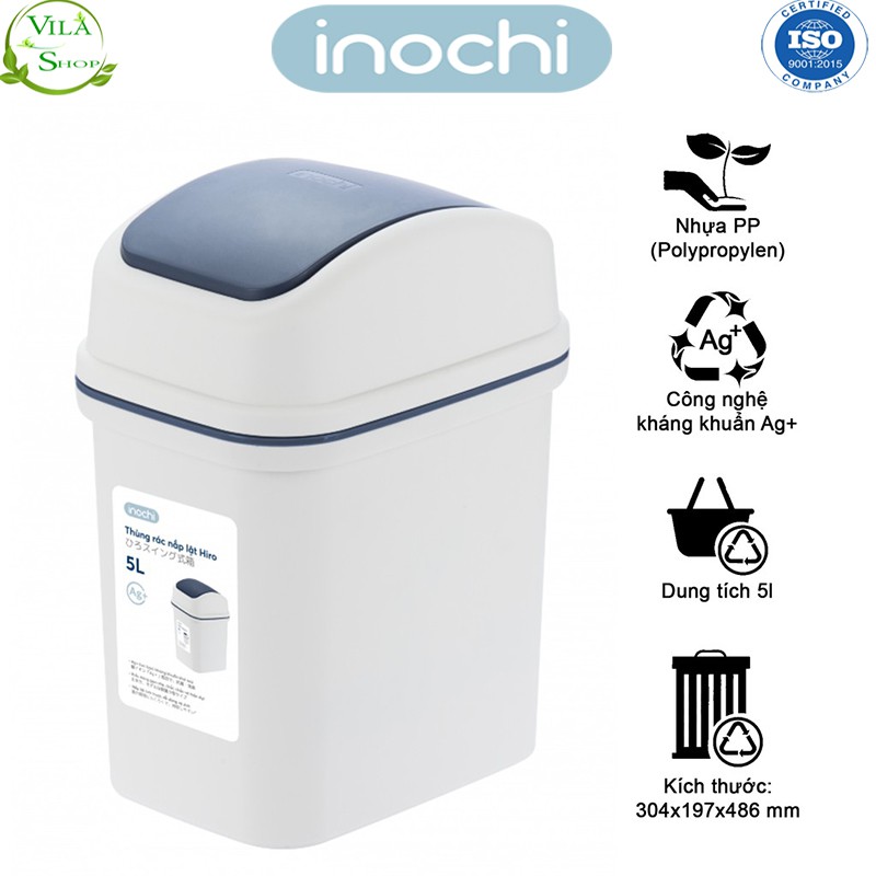 Thùng Rác Nhựa Nắp Lật, Thùng Rác Thông Minh 5L Inochi, Làm Sọt Rác Văn Phòng, Khách Sạn, Đựng Rác Gia Đình