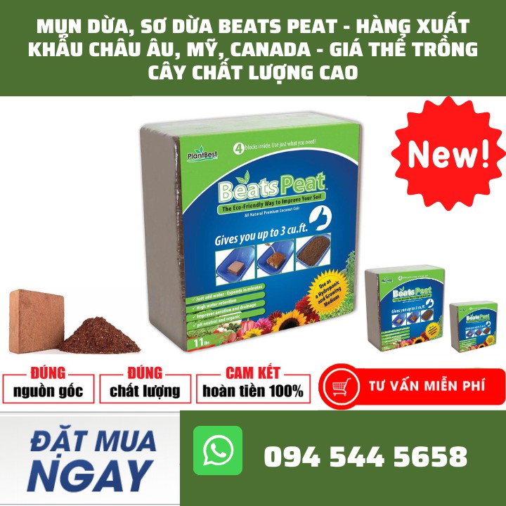 Mụn Dừa, Sơ Dừa BEATS PEAT Viên Nén 5KG - Hàng xuất khẩu Châu âu, Mỹ, Canada - Giá Thể Trồng Cây, Rau Mầm Chất Lượng Cao