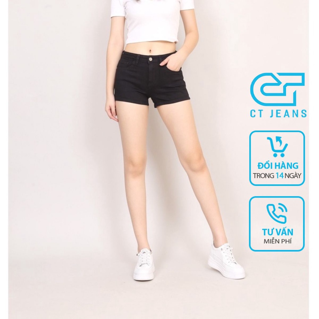 Quần Short Jean Nữ Đen Trắng trơn Chất Co Dãn CT JEANS