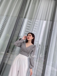 ÁO CROP CARO NƠ LƯNG (KÈM HÌNH THẬT)