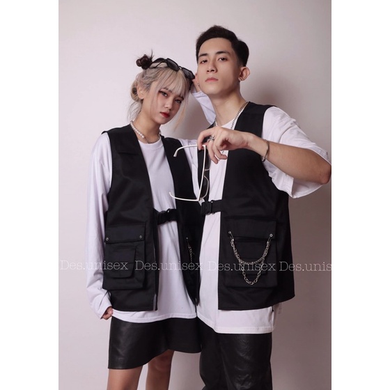 Áo ghile 4 túi đai giữa unisex