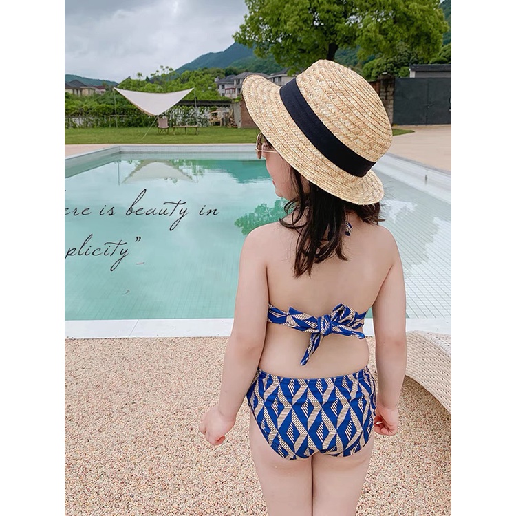 BIKINI Bé Gái Buộc Dây Cổ Xanh Tam Giác Siêu Yêu, Đồ Bơi Tobukids.vn Size 8-20kg