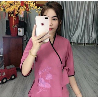 đồ lam đi chùa (xéo thêu chữ tâm)
