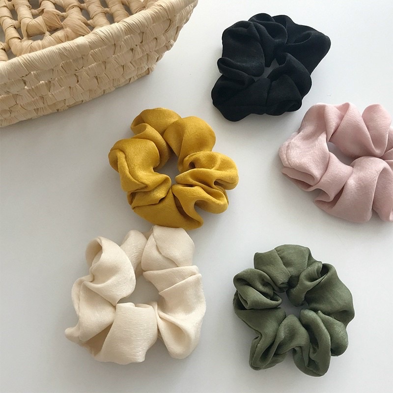 Dây buộc tóc scrunchie vải lụa bóng ( shop giao màu ngẫu nhiên )