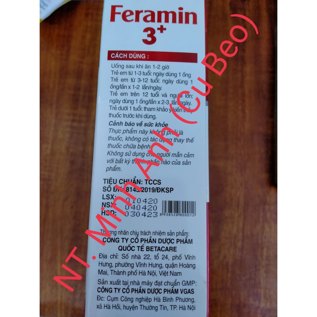 Sắt nước Feramin 3+- HÀNG CHÍNH HÃNG- Hỗ trợ bổ sung sắt, hạn chế  táo bón