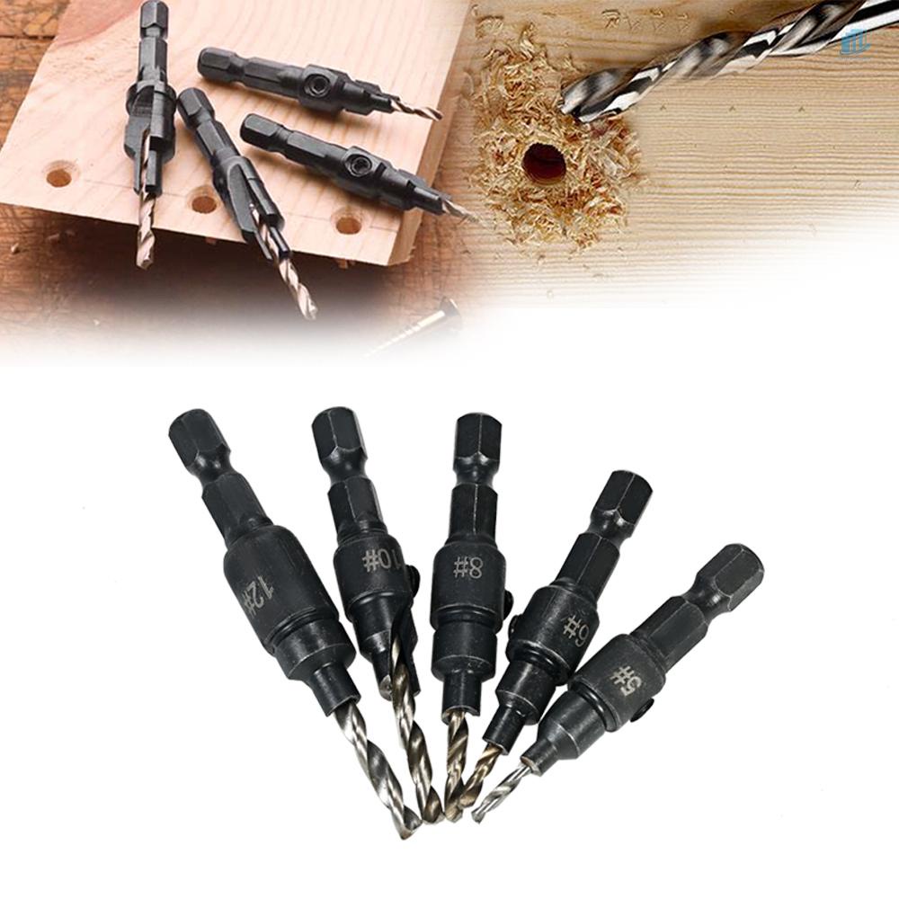 Bộ 5 Mũi Khoan HSS Đầu Lục Giác 1 / 4 inch Chuyên Dụng Cho Chế Biến Gỗ