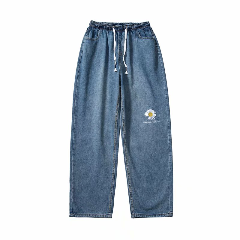 Men's fashion embroidered chrysanthemum pattern jeans