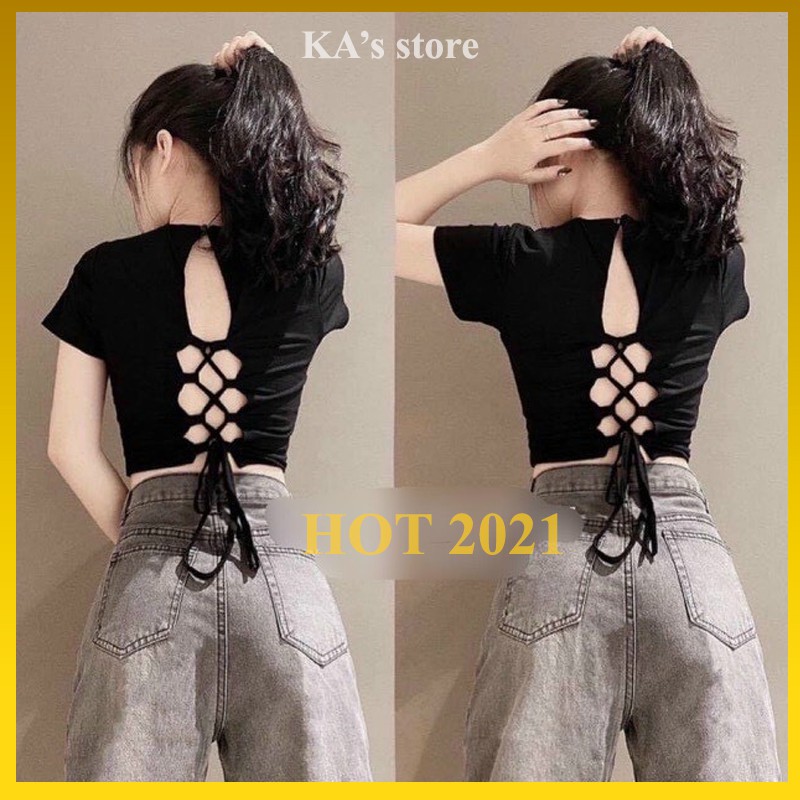 [Mã FASHIONT4WA2 giảm 10K đơn 50K] [HOT 2021] Áo Croptop Đan Lưng, Có Đệm, Không Đệm
