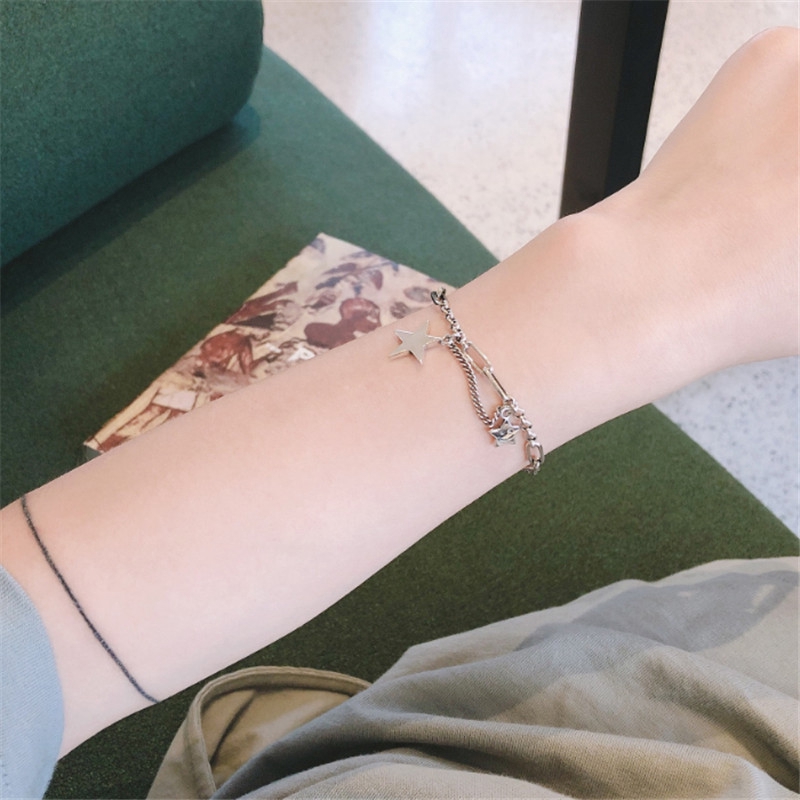 Vòng Tay Mạ Bạc 925 Hình Ngôi Sao Xinh Xắn Hợp Thời Trang