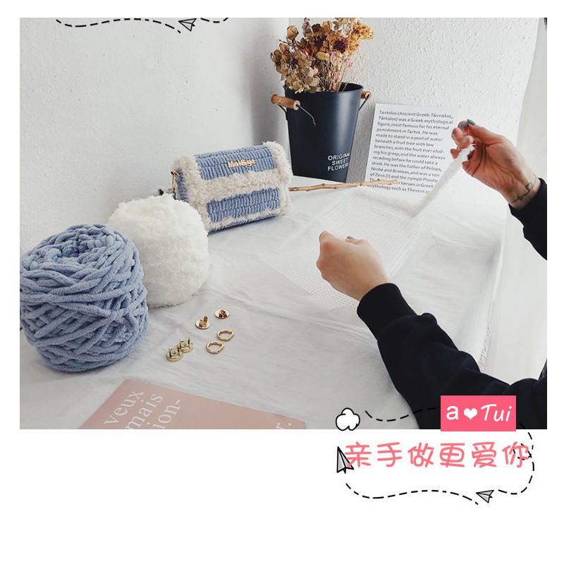 Túi xách tự đan lông xù đeo vai cá tính túi handmade