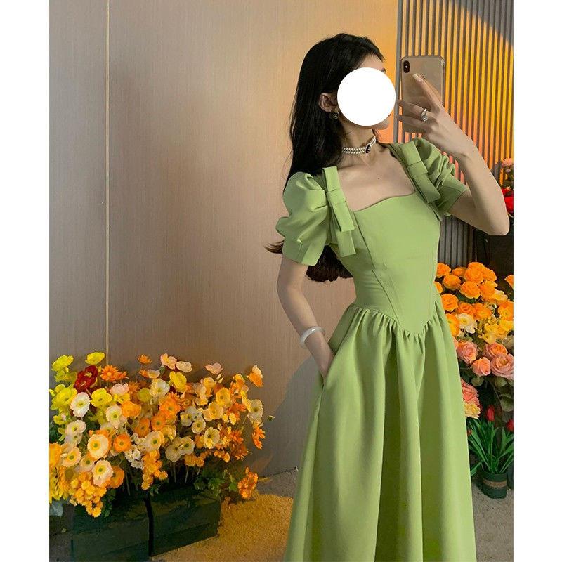 Đầm Dài Dáng Ôm Thiết Kế Độc Đáo Màu Hồng / Xanh Lá Phong Cách Pháp Thời Trang Mùa Hè Cao Cấp Cho Nữ