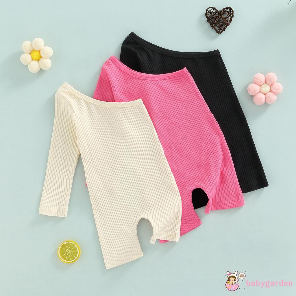 BABYGARDEN-1-6years Baby Girls Ribbed Jumpsuit, One-shoulder Solid Summer Paysuit for Daily Party