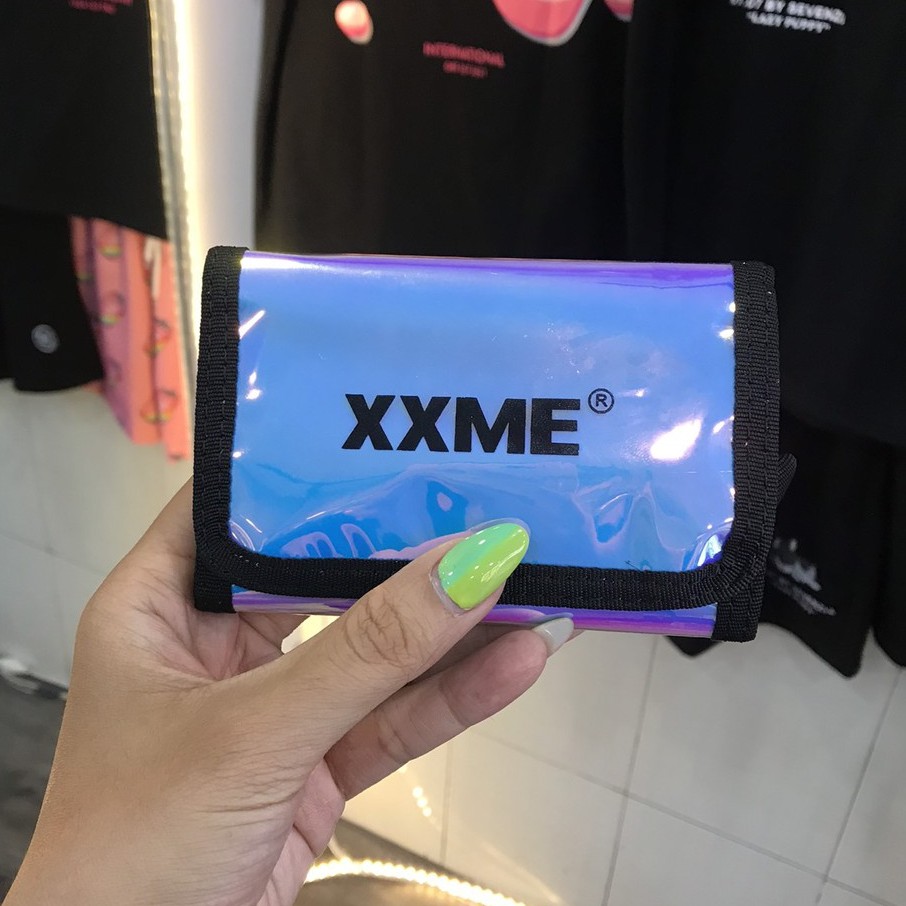 Ví XXME Hologram vải PU chống thấm, ví ngắn mini thời trang Hot Trend bóp cầm tay tặng dây đeo