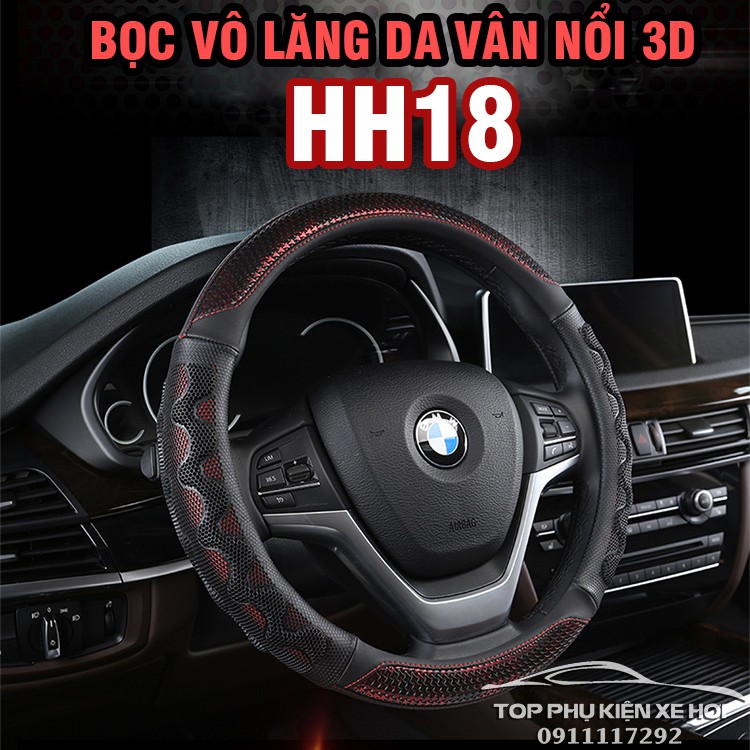 Bọc vô lăng thể thao HH18 vân nổi 3D da cao cấp