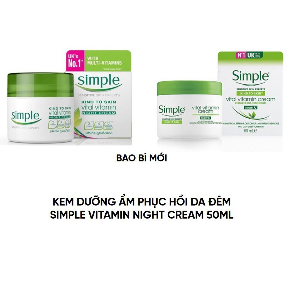 Kem Dưỡng Da Ban Đêm Simple Kind To Skin Vital Vitamin Cream Night 50ml