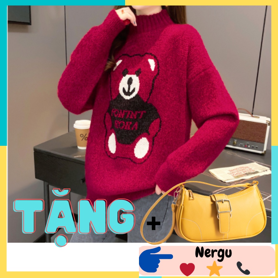 Áo Len Nữ Áo Len Nhung Gấu Đáng Yêu Dáng Suông Hàn Quốc - LENGAU