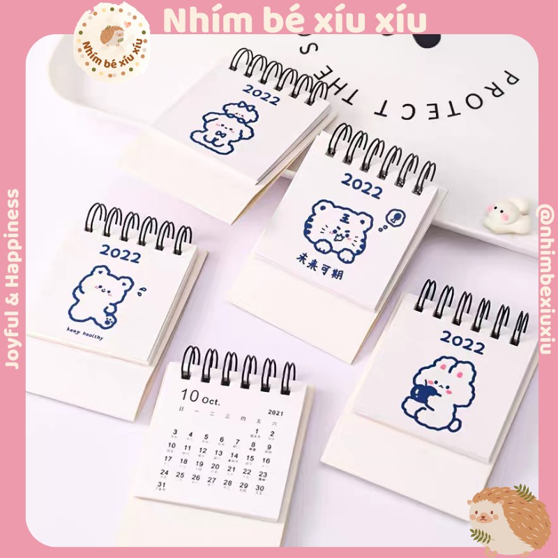 Lịch để bàn mini năm 2022 dáng chữ A bìa cứng màu trắng nhỏ đẹp xinh xắn dễ thương VT323