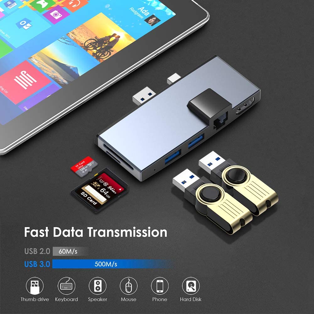 Bộ Chuyển Đổi Với HDMI 4K với 3 cổng USB 3.0 Hỗ Trợ Đọc Thẻ SD / TF / Micro SD Cho Surface Pro 6 / Pro 5 / Pro 4