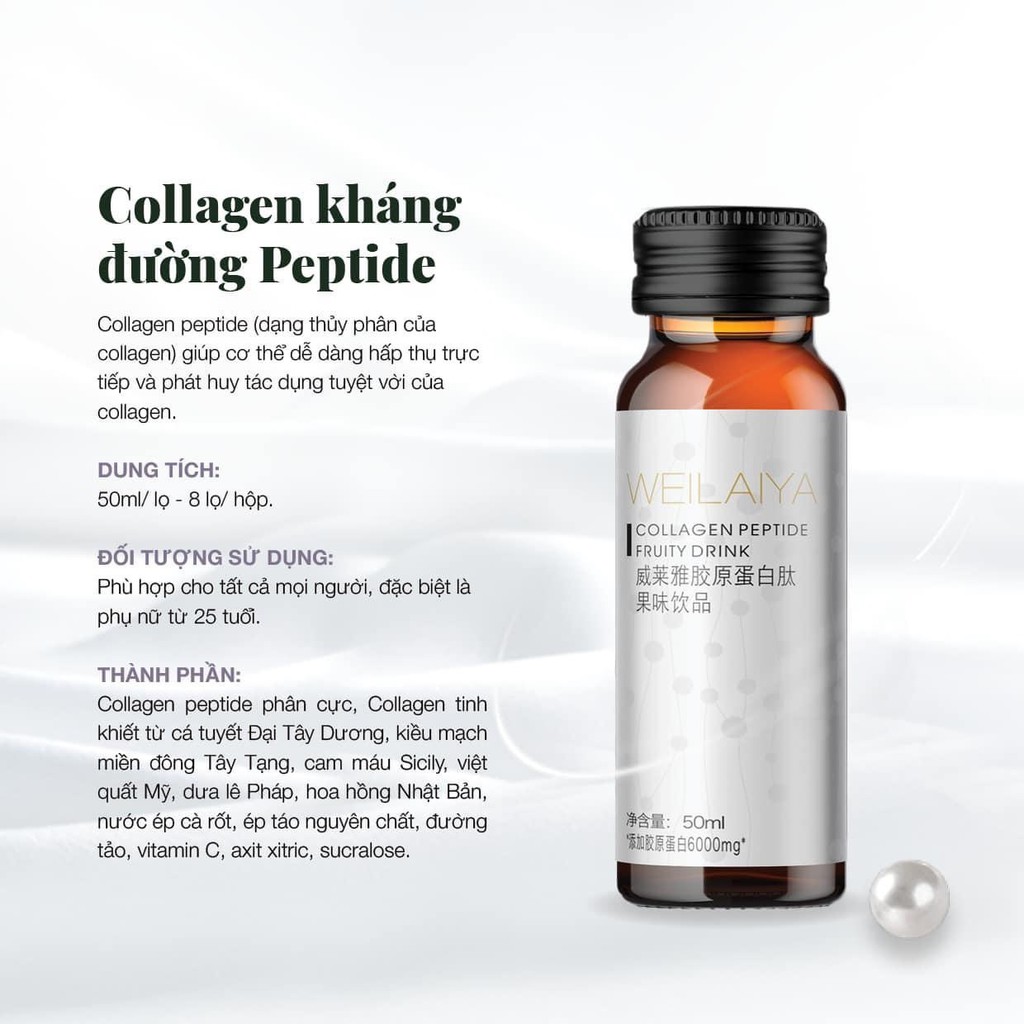 Collagen Nước Kháng Đường Weilaiya Chính Hãng Collagen Uống Chống Lão Hóa Giữ Mãi Thanh Xuân Hộp 8 Chai 50ml (Sẵn SLL)