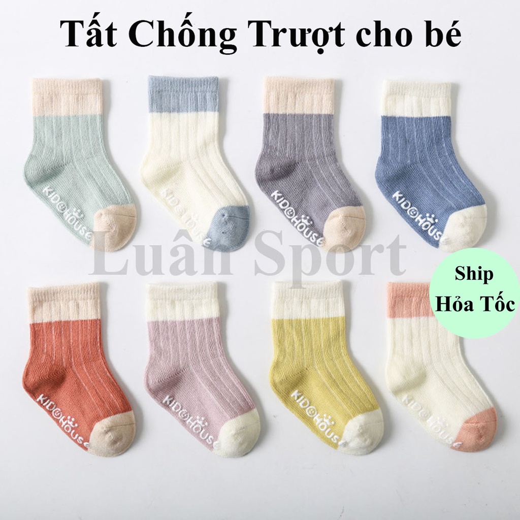 Tất trẻ em tất cho bé KID HOUSE cotton 100% chống trượt - Tất/Vớ cao cổ chống trượt cho bé từ 0 đến 3 tuổi