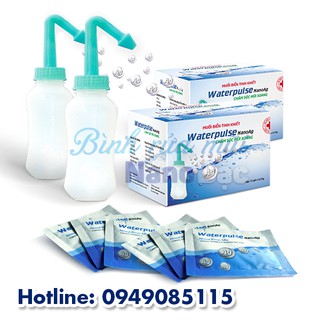 Combo 2 bình rửa mũi cho bé waterpulse nano bạc và 60 gói muối