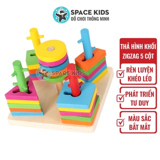 Đồ chơi giáo dục Montessori Tháp thả hình khối gỗ 5 cột thông minh cho bé tư duy, phát triển trí tuệ