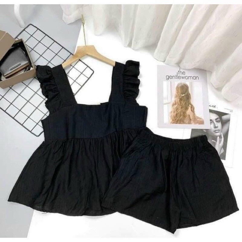 Set bộ cánh tiên chất voan đũi nhẹ mát thấm mồ hôi, Set bộ áo babydoll áo cánh tiên chất đũi
