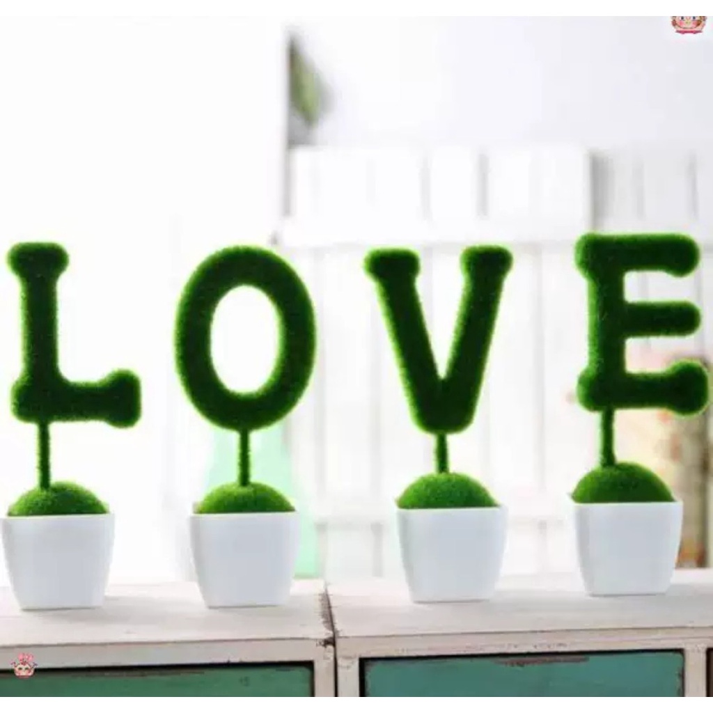 Combo 4 chậu cây giả decor thiết kế chữ LOVE trang trí kệ tủ, giá sách, quán cà phê đẹp (chưa kèm hoa)