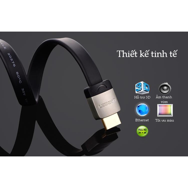 Cáp HDMI 5M Dẹt UGREEN 10263 Hỗ Trợ 3K * 4K - Độ phân giải hình ảnh cao