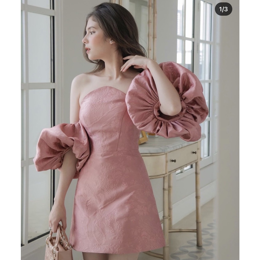 ( Hàng Có Sẵn) Đầm Gấm Cúp Ngực Tay Rớt Phồng Bí  Dự Tiệc Sang Trọng | BigBuy360 - bigbuy360.vn