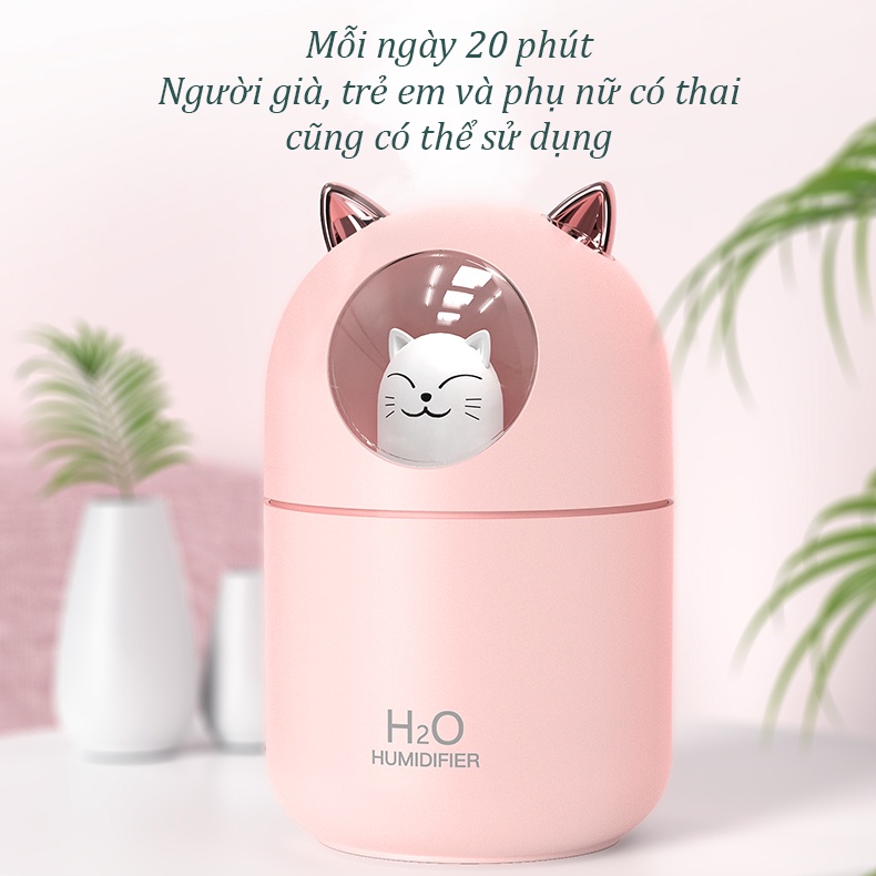 Máy phun xương Đèn ngủ phun sương Máy xông tinh dầu hình mèo dễ thương Máy tạo độ ẩm hình thú