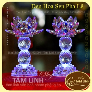 Cặp đèn thờ hoa sen pha lê cao 18.5 cm đèn led đổi 7 màu hàng loại 1...