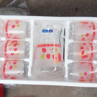 Bộ bình và 6 cốc thủy tinh hoa