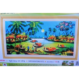 Tranh thêu chữ thập Ngôi làng ven sông (chưa thêu) DV6191