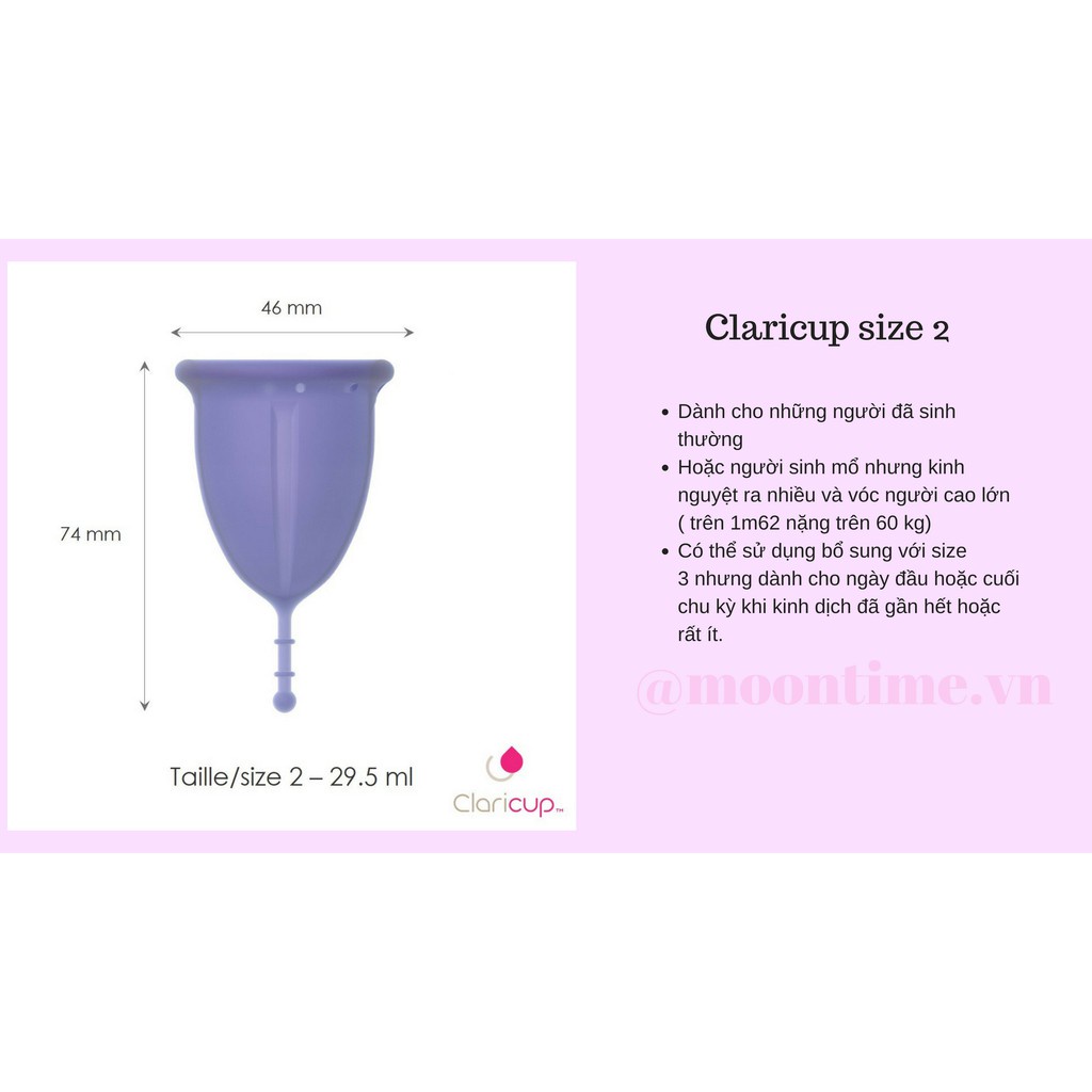 Cốc nguyệt san Claricup chính hãng- Nhập khẩu Pháp cho ngày đèn đỏ thoải mái tự tin tỏa sáng