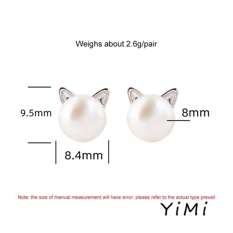 Bông Tai Bạc 925 Hình Tai Mèo Đính Ngọc Trai Dễ Thương Cho Nữ