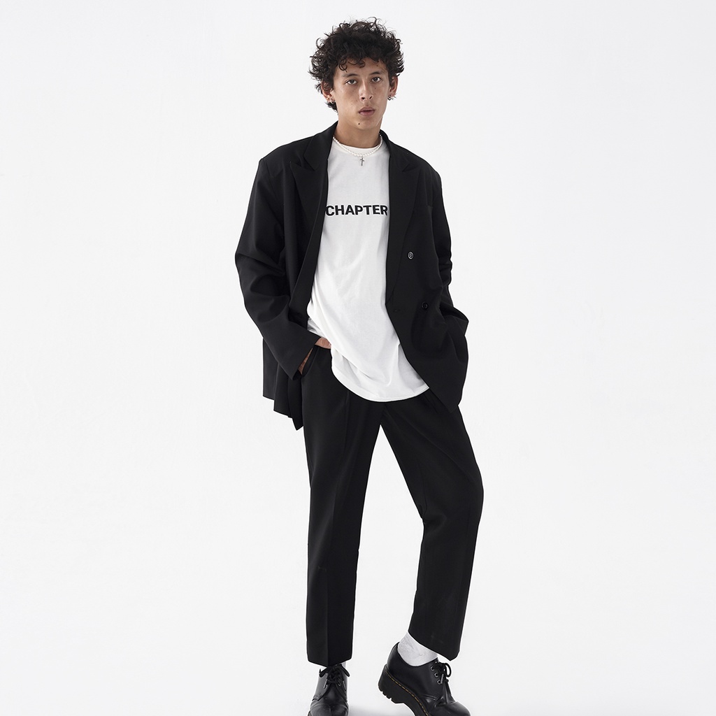 Áo Blazer, Vest đen 2 hàng nút, vạt đắp chéo, form rộng - Double Breasted Black Blazer