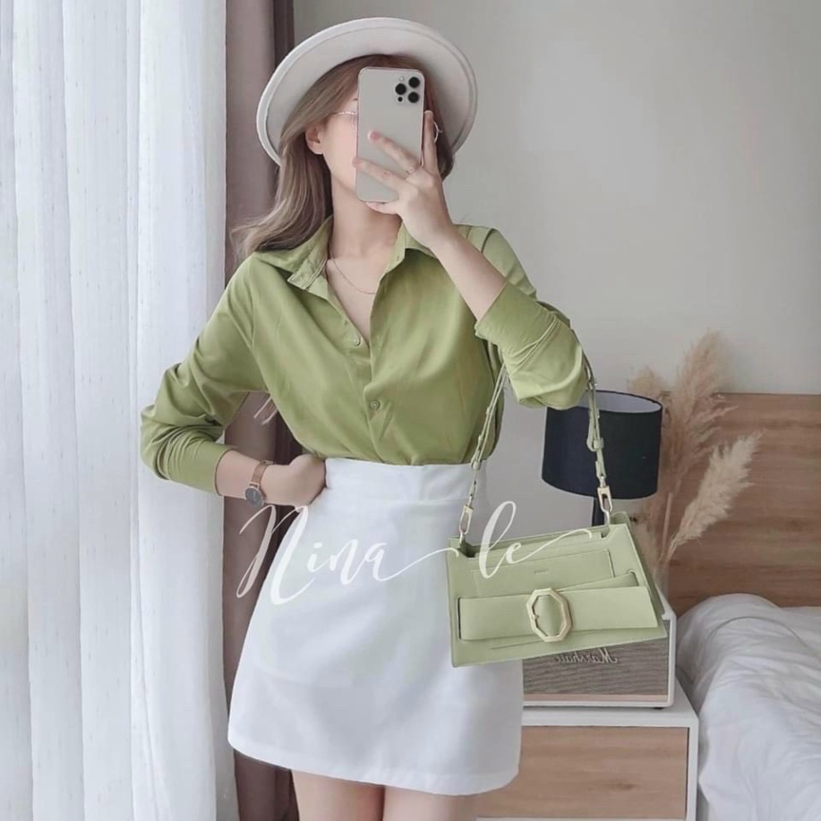 Sét Bộ Áo Sơ Mi Xanh Mix Với Chân Váy Trắng Siêu Thanh Lịch Giản Dị Dành Cho Các Tình Yêu Công Sở nội y xanh