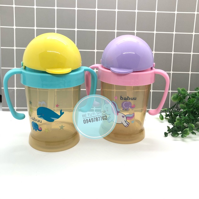 Bình tập uống ống hút silicon tay cầm Babu Baby 180ml Nhật Bản BB17941