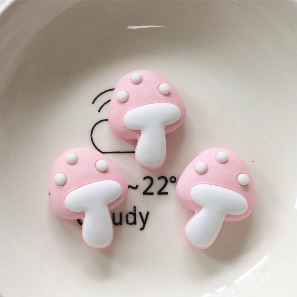 Set 10 Phụ Kiện Trang Trí Ốp Điện Thoại Hình Tai Thỏ / Nấm / Mặt Trăng Màu Hồng / Trắng Dễ Thương DIY