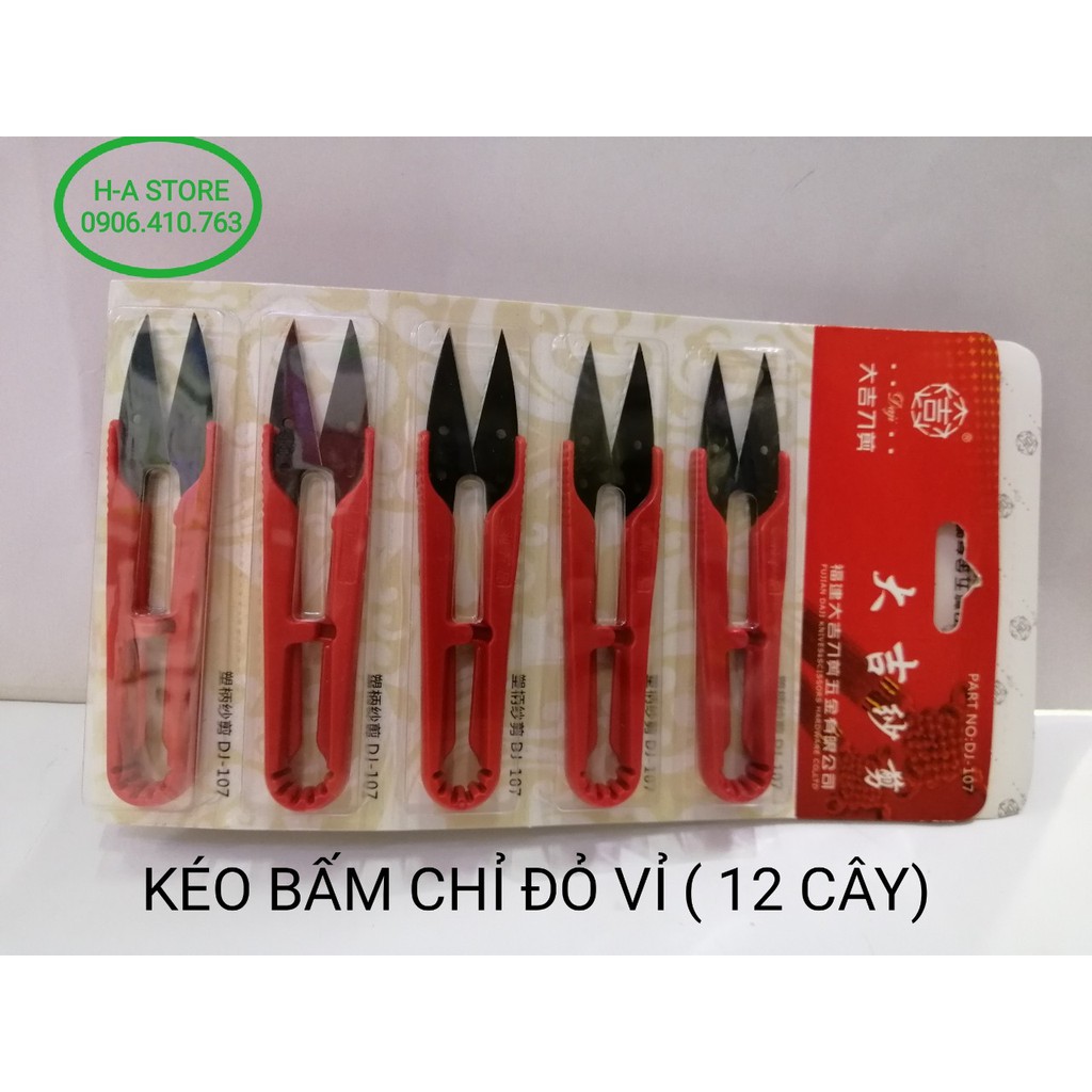 Kéo bấm chỉ / kéo cắt chỉ 3 màu / đen / đỏ  ( vỉ 12 cây)